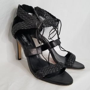 NAPOLEONI Black Leather Braided Strap High Heels Sz 8